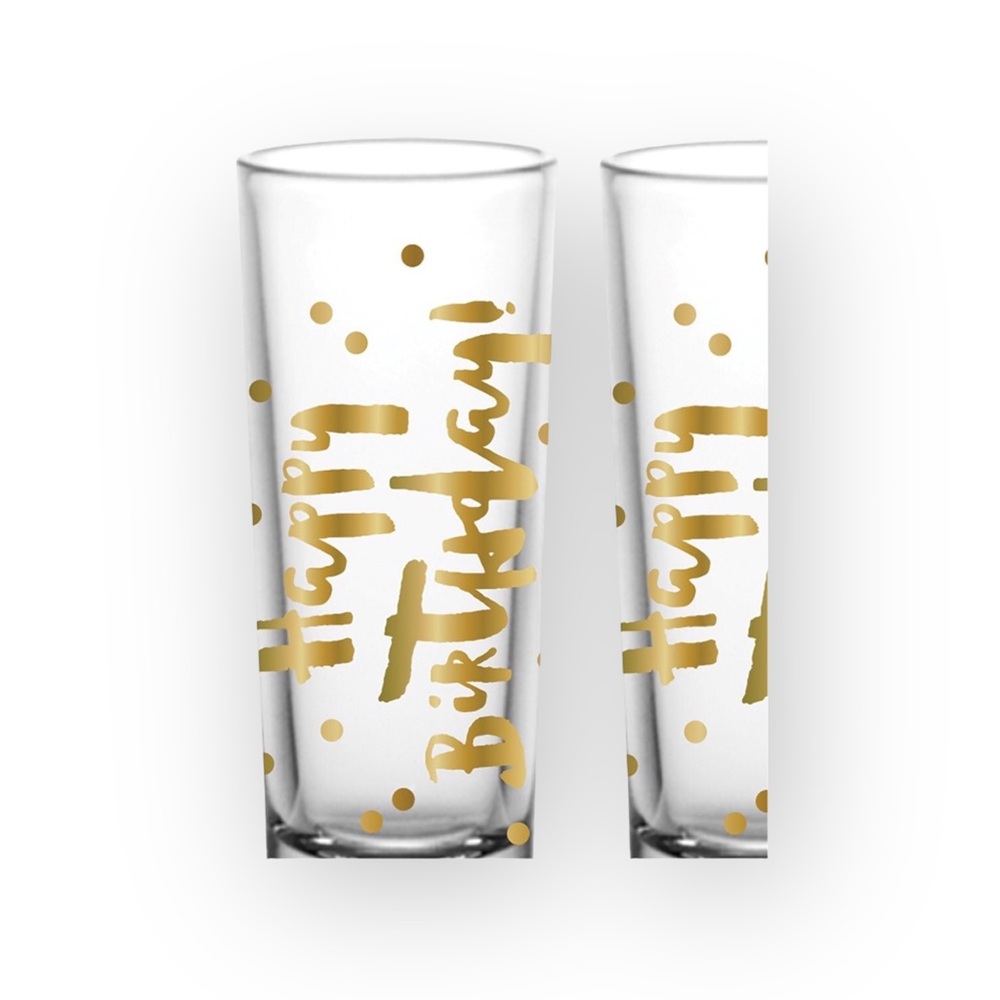 new Happy Birthday Shot Glass Set of 2 ✶ Double Shot Glasses ✶ Gold Foil Print ✶ - Picture 13 of 16